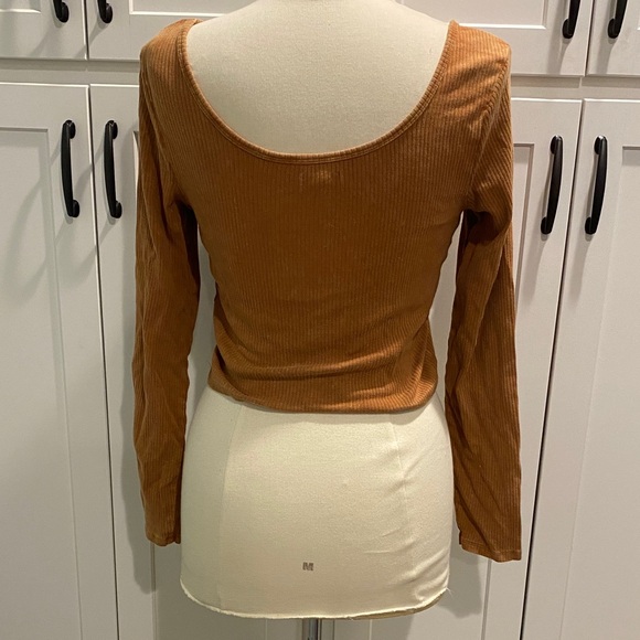 Wild Fable Ribbed Long Sleeve Brown Top - Picture 3 of 4